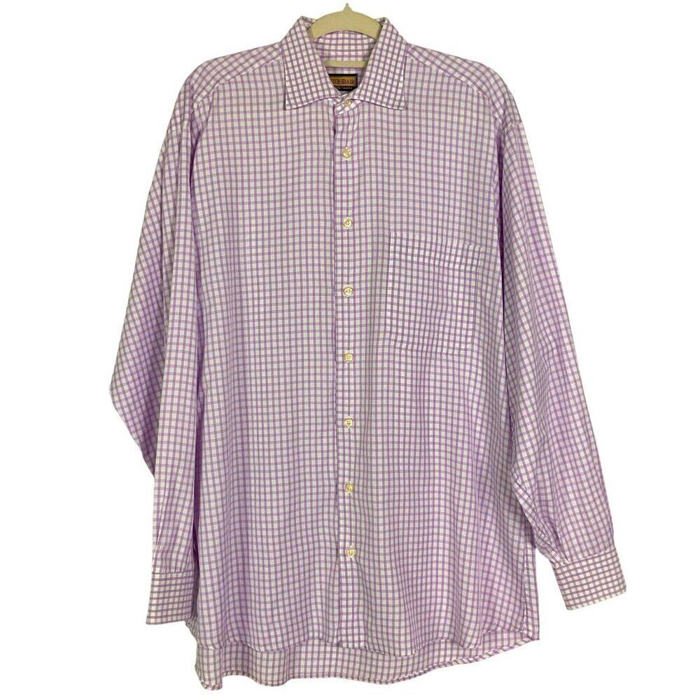 Peter Blair Men's Button-down shirt with purple/white checkered pattern, Large